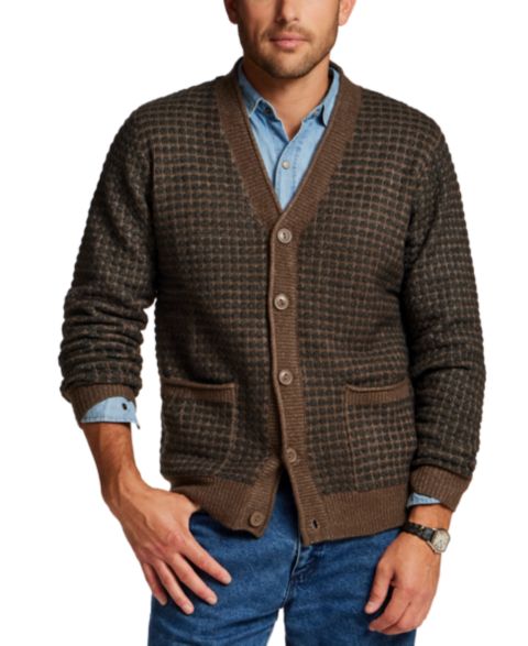 Мужской кардиган Weatherproof Vintage Grid V-Neck Long-Sleeve Cardigan, цвет: Мокко