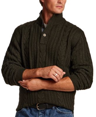 Men's Cable-Knit Mock-Neck Quarter-Button Sweater