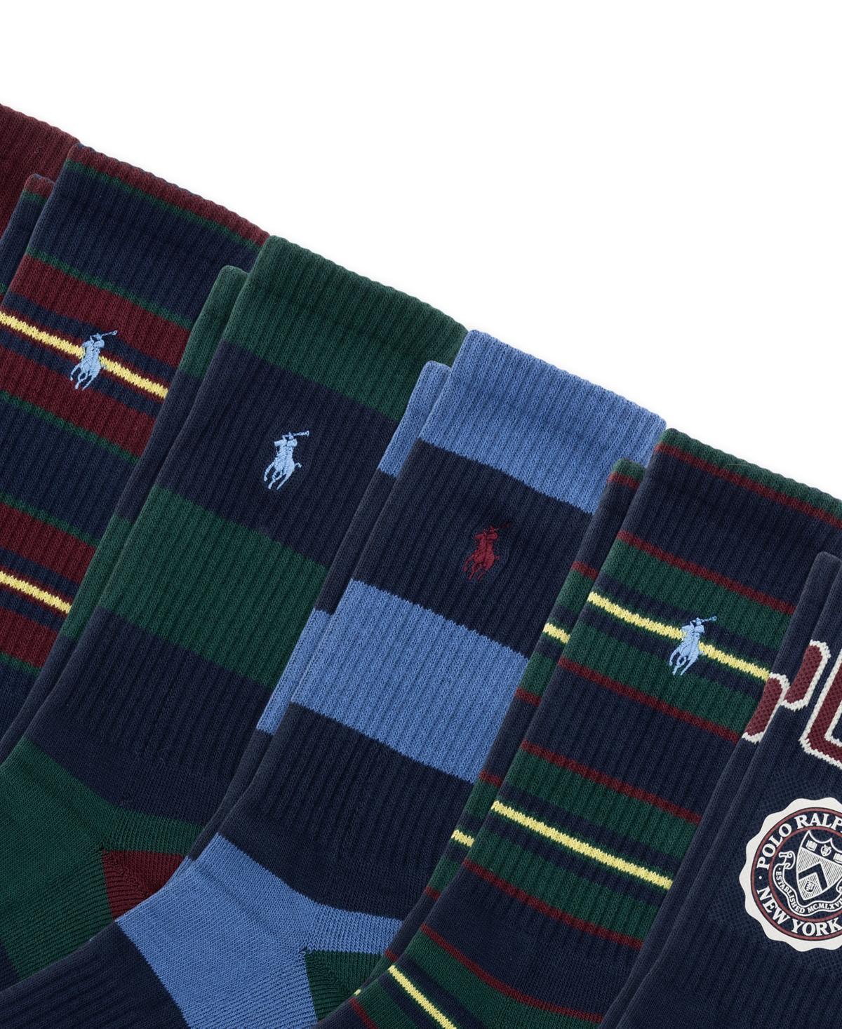 Polo Ralph Lauren Men's Crest Striped-Ribbed Crew Socks, 6-Piece Set
