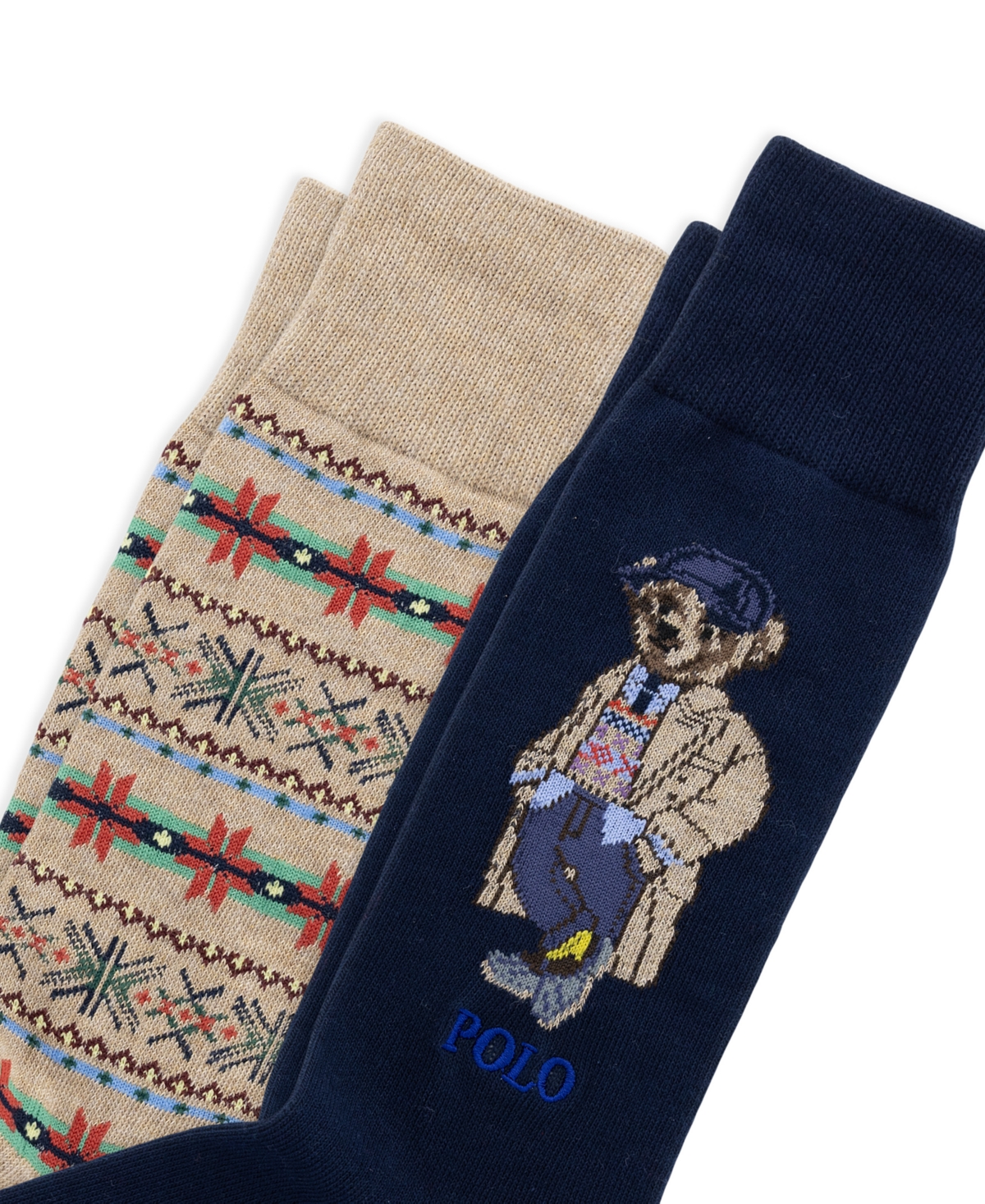Polo Ralph Lauren Men's Litchfield Bear Fair Isle Crew Socks, 2-Pack