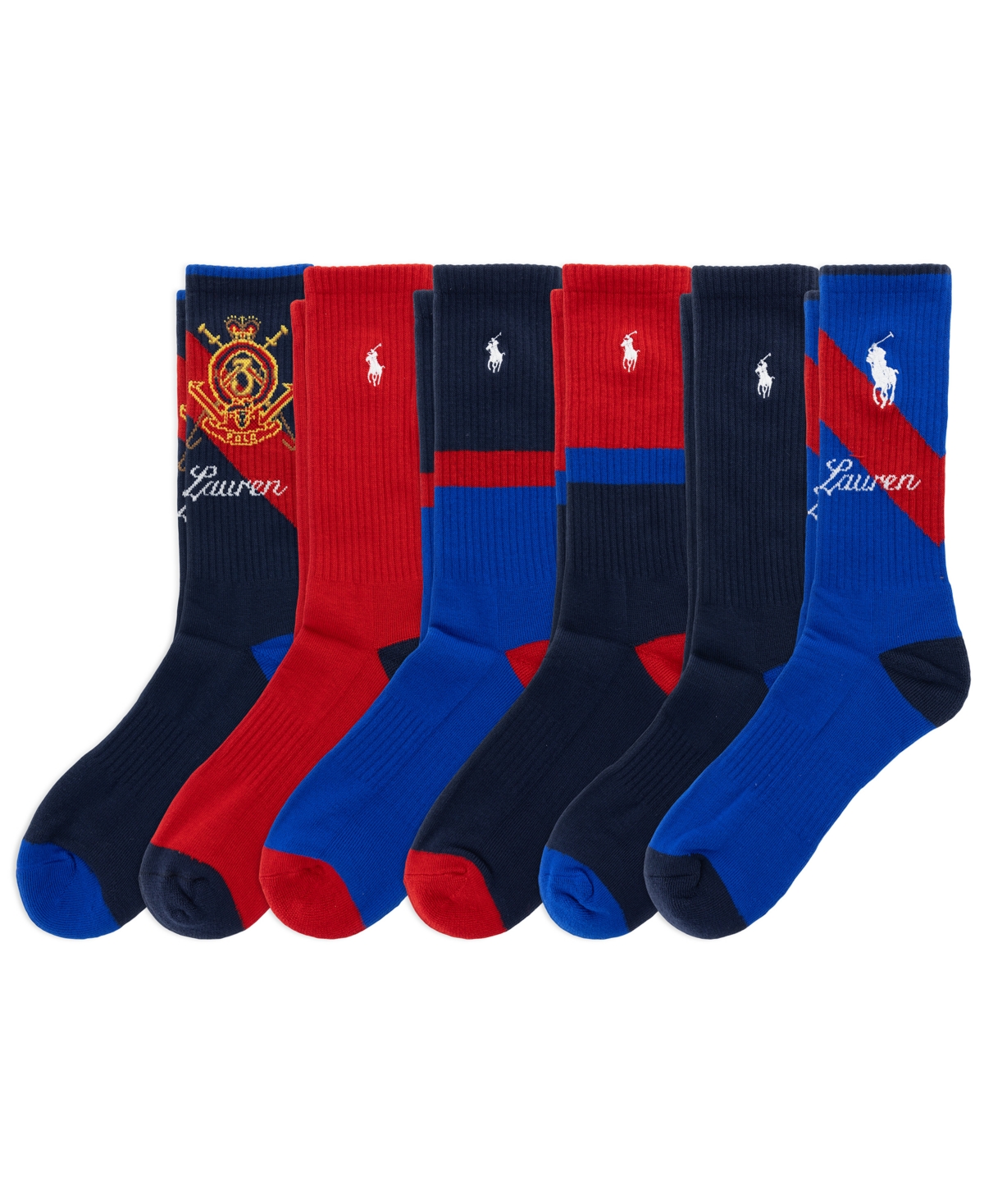 Polo Ralph Lauren Men's Snow Beach Crew Ribbed Socks, 6-Pack - Royal/Navy