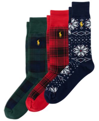 Men's Plaid and Snowflake Crew Socks, 3-Pack