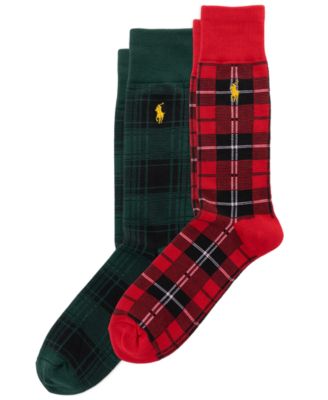 Men's Tartan Cotton-Blend Ribbed Cuffs Crew Socks, 2-Pack