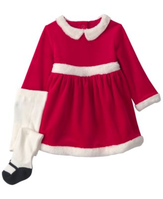 Baby Girls' Long-Sleeve Christmas Velour Dress and Tights,  2-Piece Set