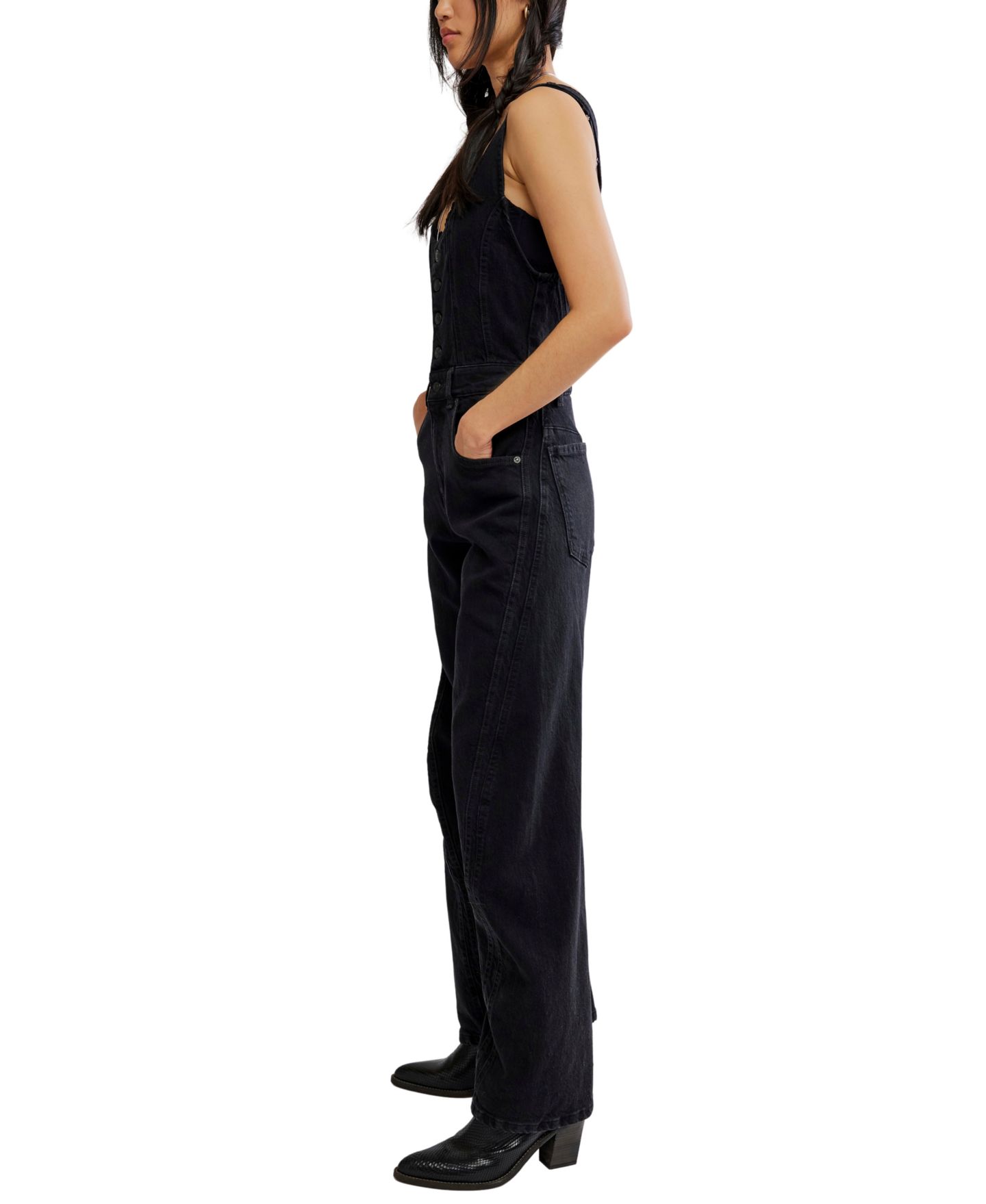 Женский комбинезон Free People Corsica Denim Wide-Leg Scoop Neck Jumpsuit, цвет: Raven — фото 2