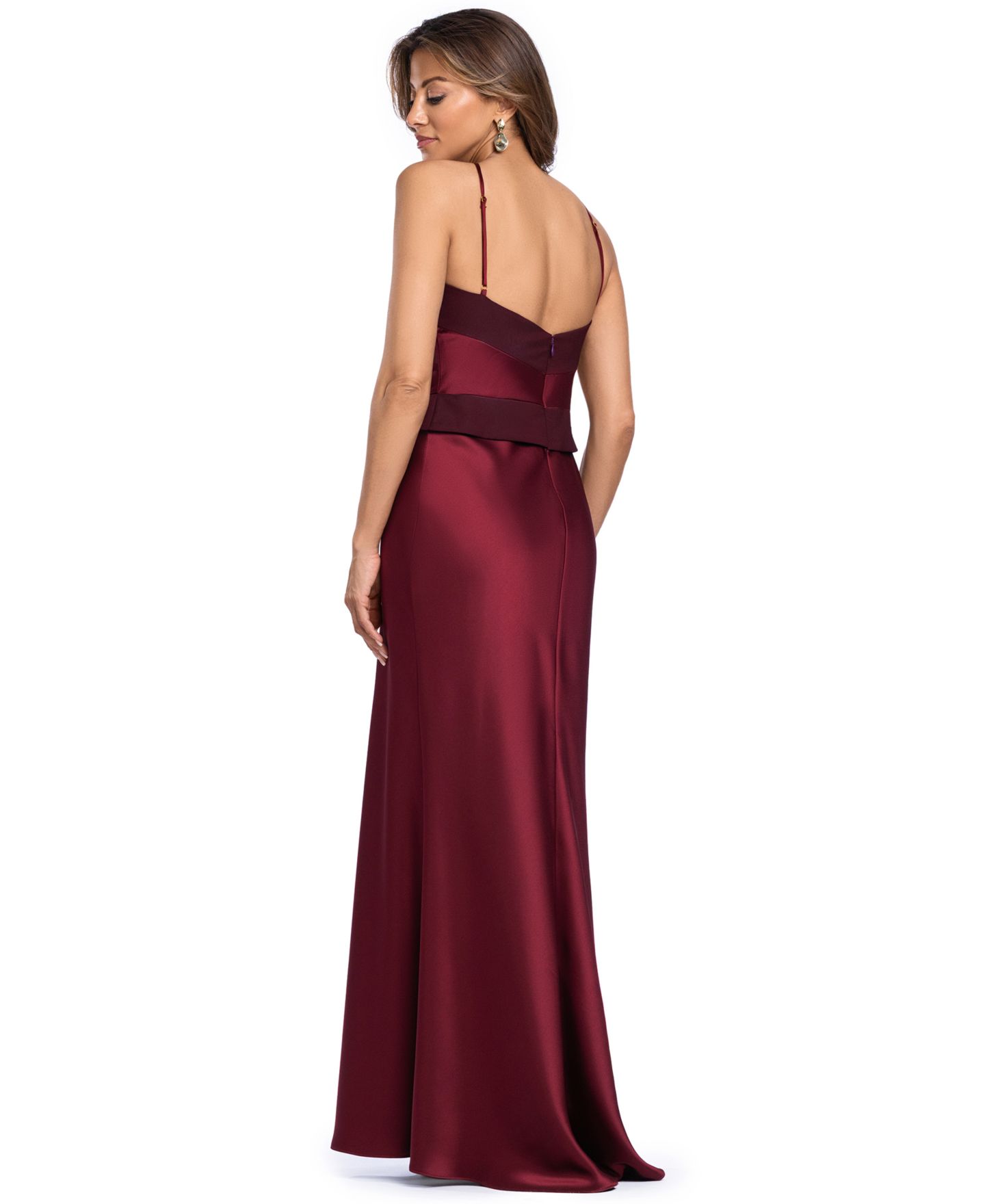 Женское платье XSCAPE Halter Satin Peplum Gown, цвет: Винный — фото 5