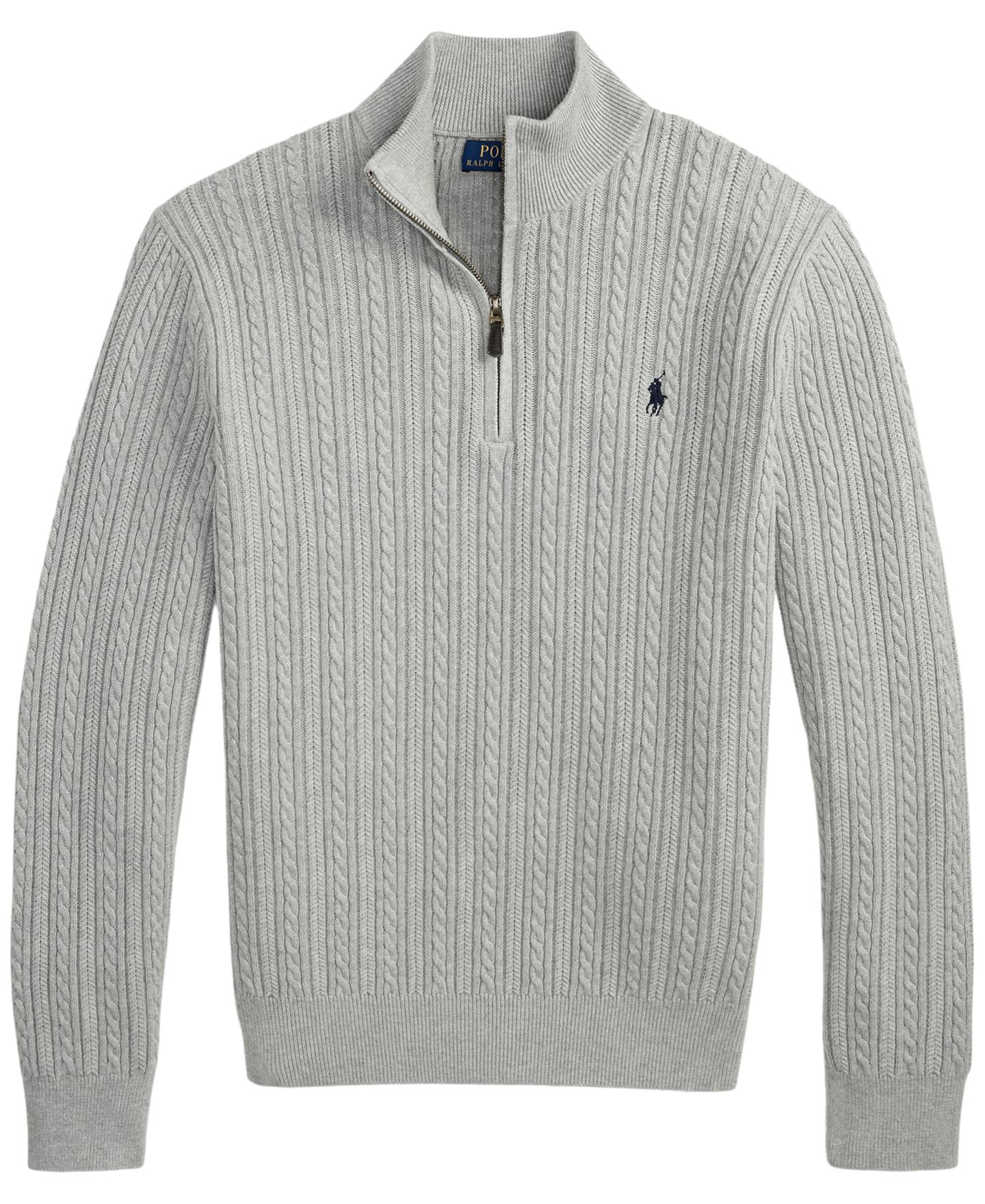 Мужской свитер Polo Ralph Lauren Cable-Knit Quarter-Zip Mockneck, цвет: Меланжевый — фото 5