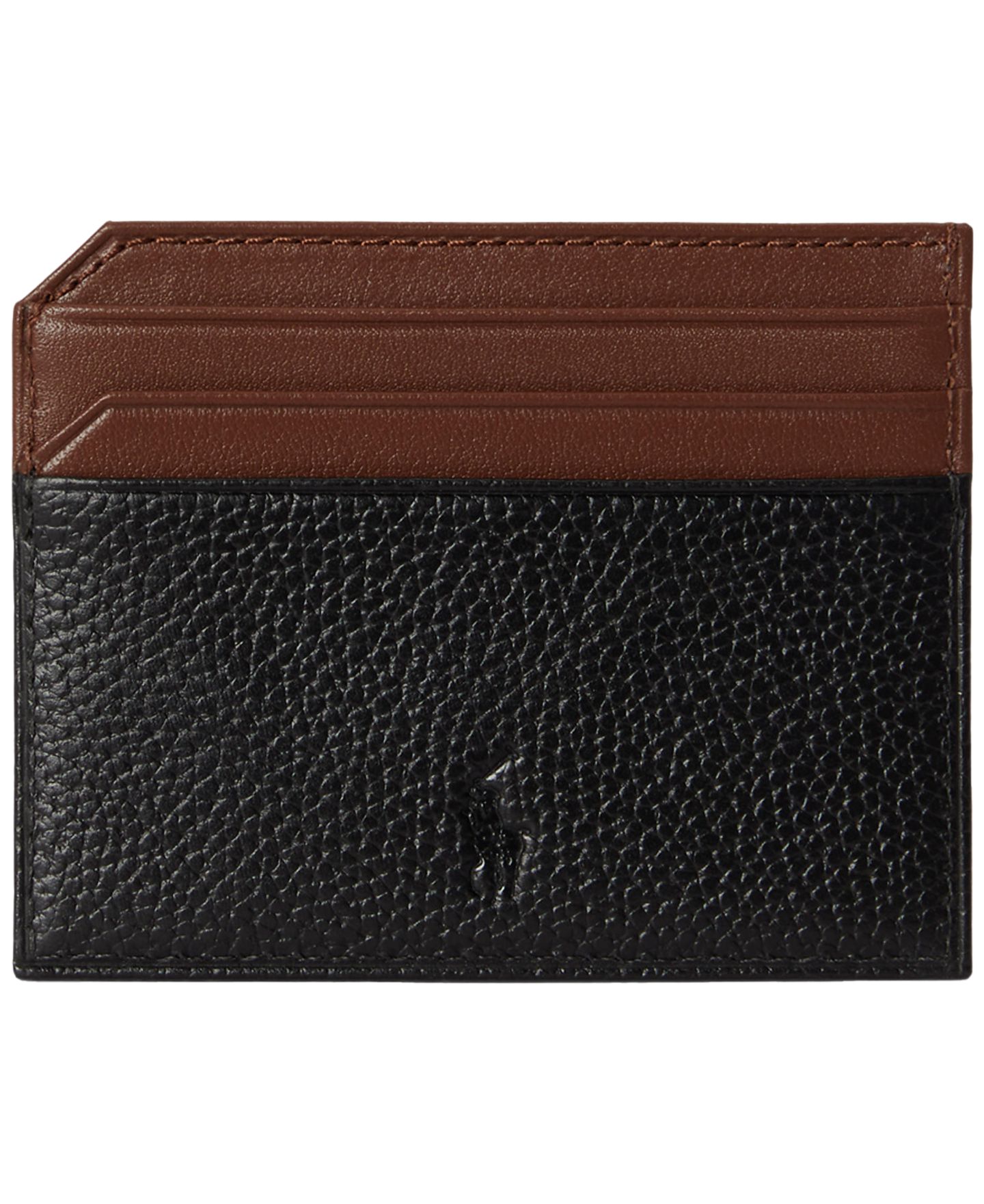 Мужской кошелёк Polo Ralph Lauren Two-Tone Leather Card Case, цвет: Чёрный / Седельно-коричневый — фото 2