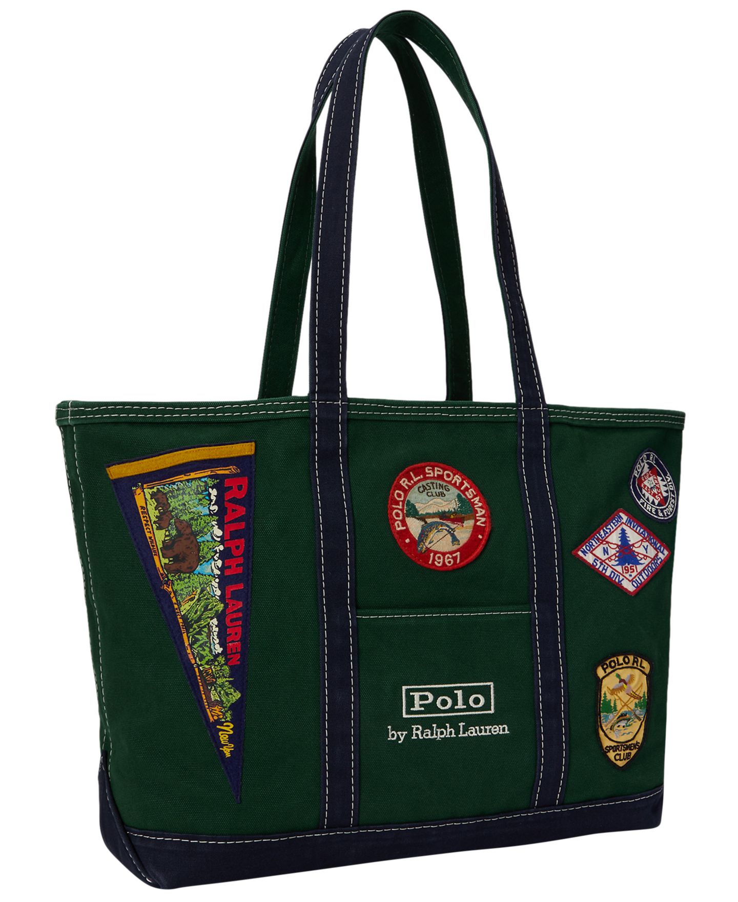 Мужская сумка Polo Ralph Lauren Logo-Patch Outdoors-Inspired Canvas Tote, цвет: Зелёный / Тёмно-синий — фото 3