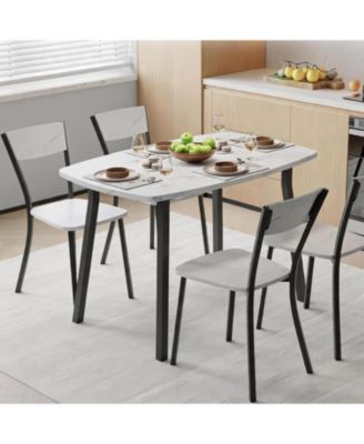 Dining Table Set for 4 with Trapezoid Back Chairs, 5 Piece 43 Inch Kitchen Table and Chairs Set of 4, Space Saving Square Dining Room Table Set