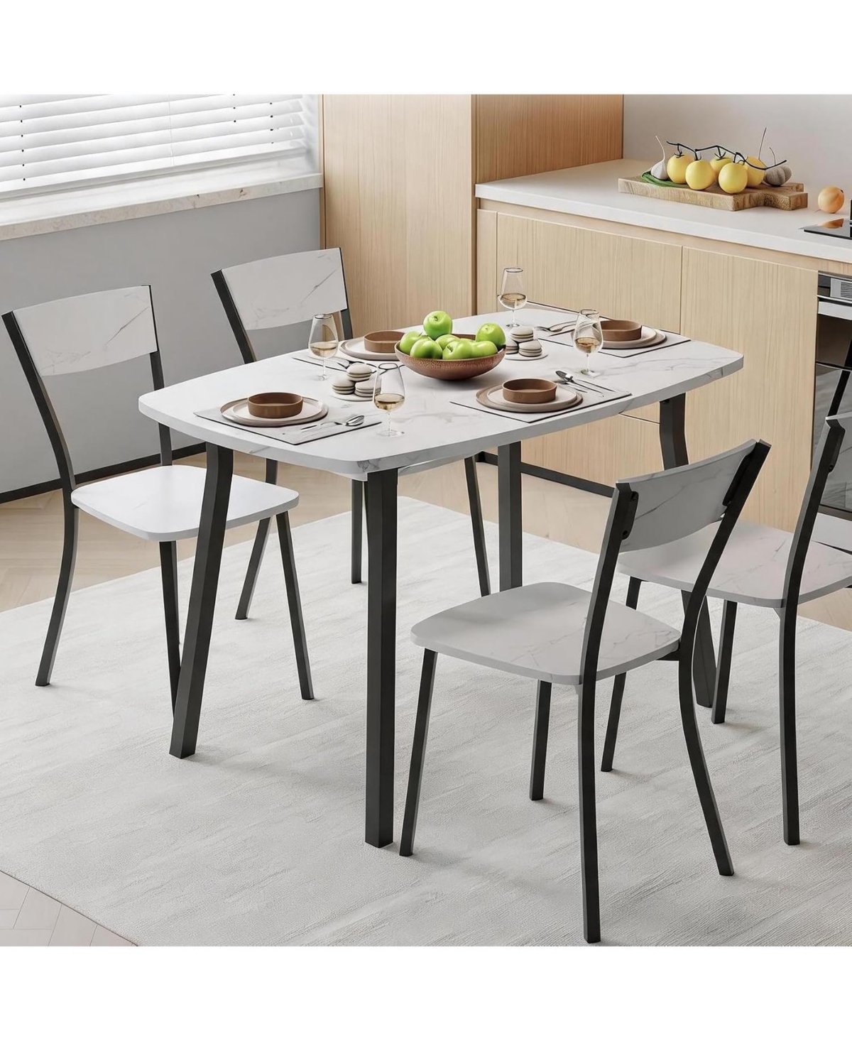 gaomon Dining Table Set for 4 with Trapezoid Back Chairs, 5 Piece 43 Inch Kitchen Table and Chairs Set of 4, Space Saving Square Dining Room Table Set