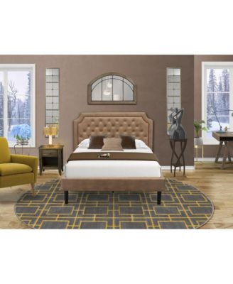 GB28F-1GA07 2-Piece Granbury Bed Set with Upholstered Bed and Distressed Jacobean Nightstand - Brown Faux Leather and Black Legs