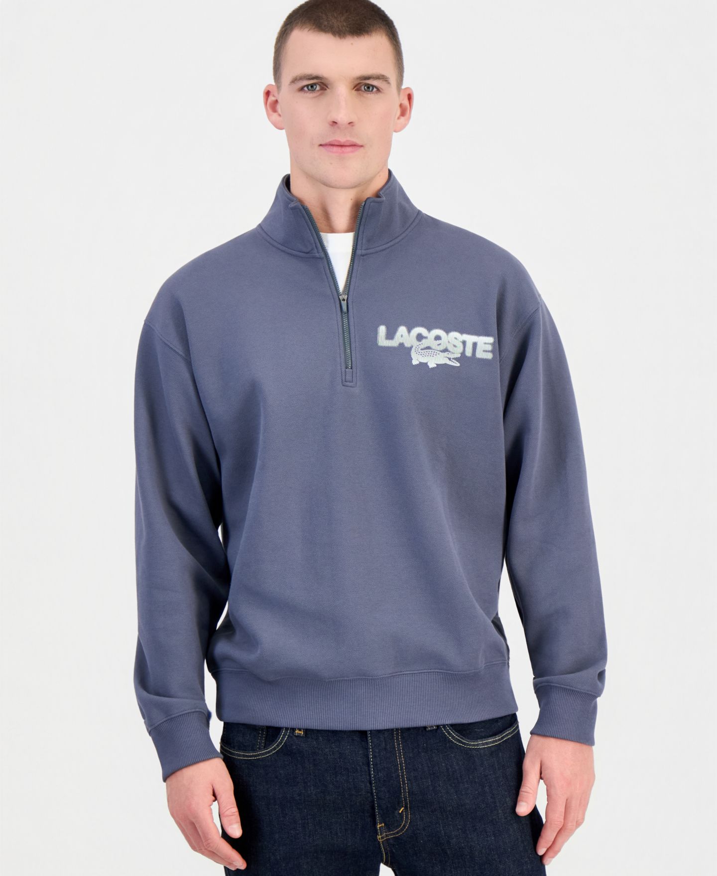 Мужская толстовка Lacoste Half-Zip Classic-Fit, цвет: Серый — фото 1