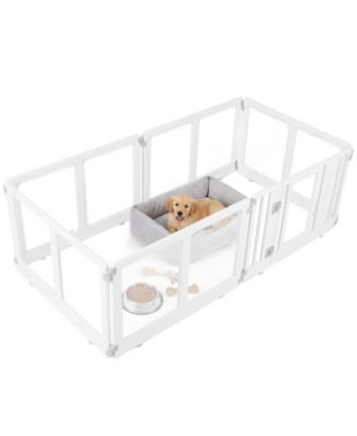 Clear Dog Playpen Transparent Pet Fence w/Door and Double Safety Locks
