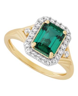 Emerald (1-3/8 ct. t.w.) & White Sapphire (1/3ct. t.w.) Ring in 14k Yellow Gold-Plated Sterling Silver (Also in Sapphire & Ruby)