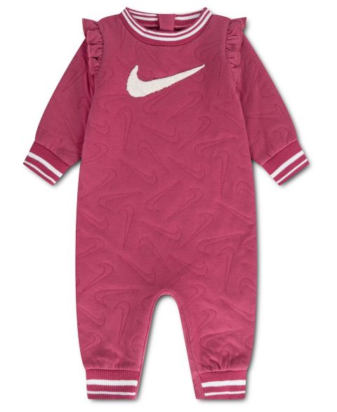 Комбинезон Nike Readyset. Grow. Swoosh Logo Long-Sleeve Zip-Up Coverall для девочек-малышей, цвет: Свекольный