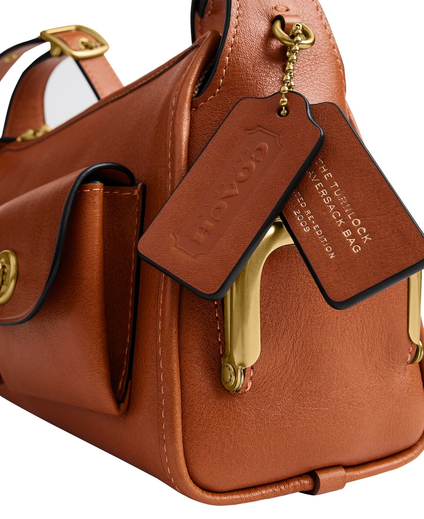 Женская сумка COACH Haversack Turnlock Medium Leather Shoulder 27, цвет: Латунный / Янтарный коричневый — фото 6