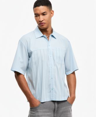 Men's Spliced Short-Sleeve Boxy Button-Up Shirt