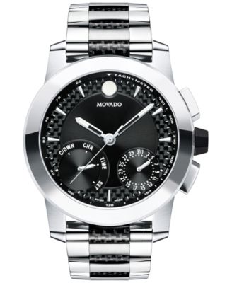 Movado - Men's Swiss Chronograph Vizio Stainless Steel and Black Carbon Fiber Bracelet Watch 45mm 0607030