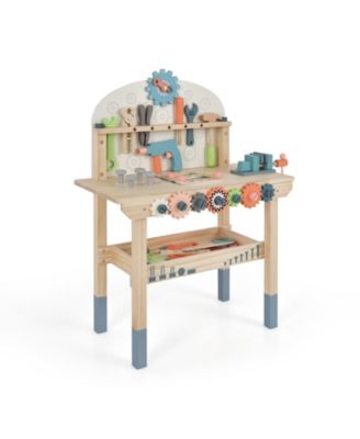 Solid Pine Wood Play Tool Workbench with Storage Shelf, Ages 3+