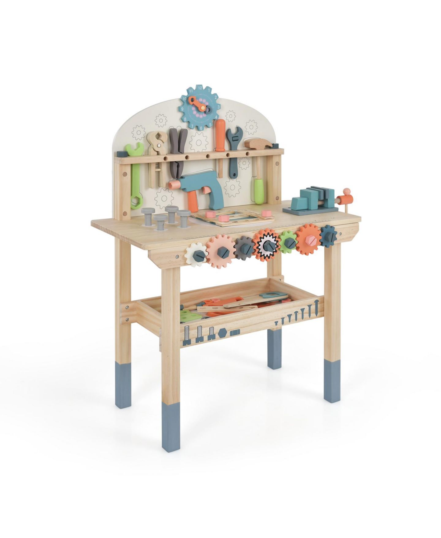 Детская игрушка Mecale Solid Pine Wood Play Tool Workbench with Storage Shelf, Ages 3+ — фото 1