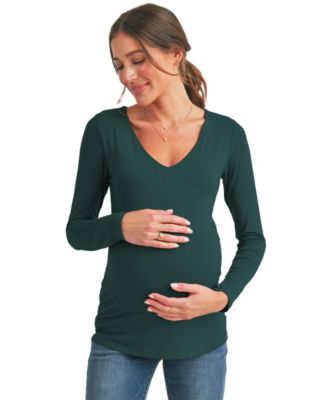 Maternity V-Neck Long-Sleeve Fitted Top