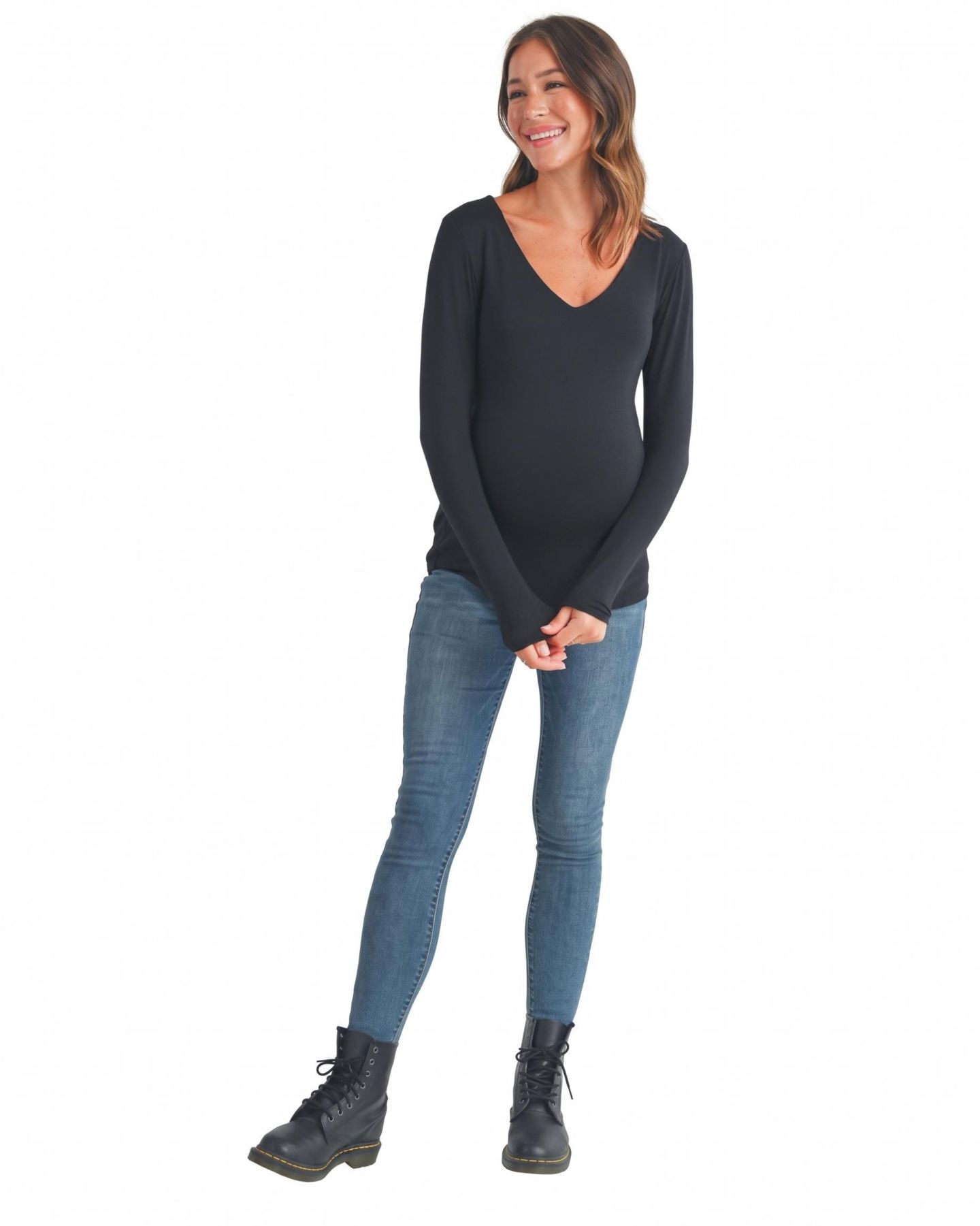 Женский топ Hello Miz Maternity V-Neck Long-Sleeve Fitted Top, цвет: Чёрный — фото 4