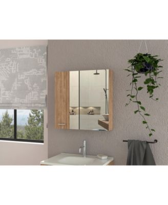 Avery Wall-Mounted Bathroom Storage Cabinet with Two Doors and Open Side Shelves