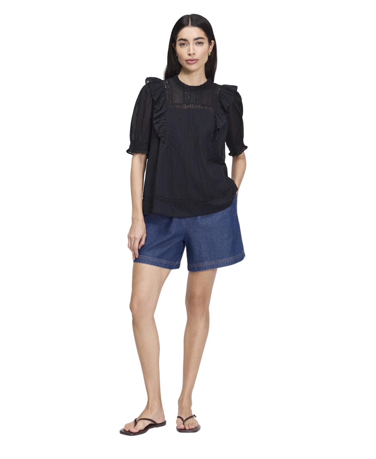 Finery London Women's Jolin High-Neck Puff-Sleeve Cotton Top