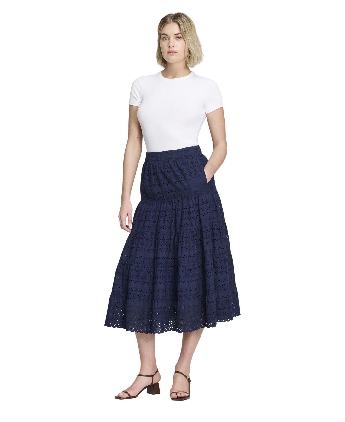 Женская юбка Finery London Siobhan Tiered High-Waisted Midi, цвет: Тёмно-синий — фото 3