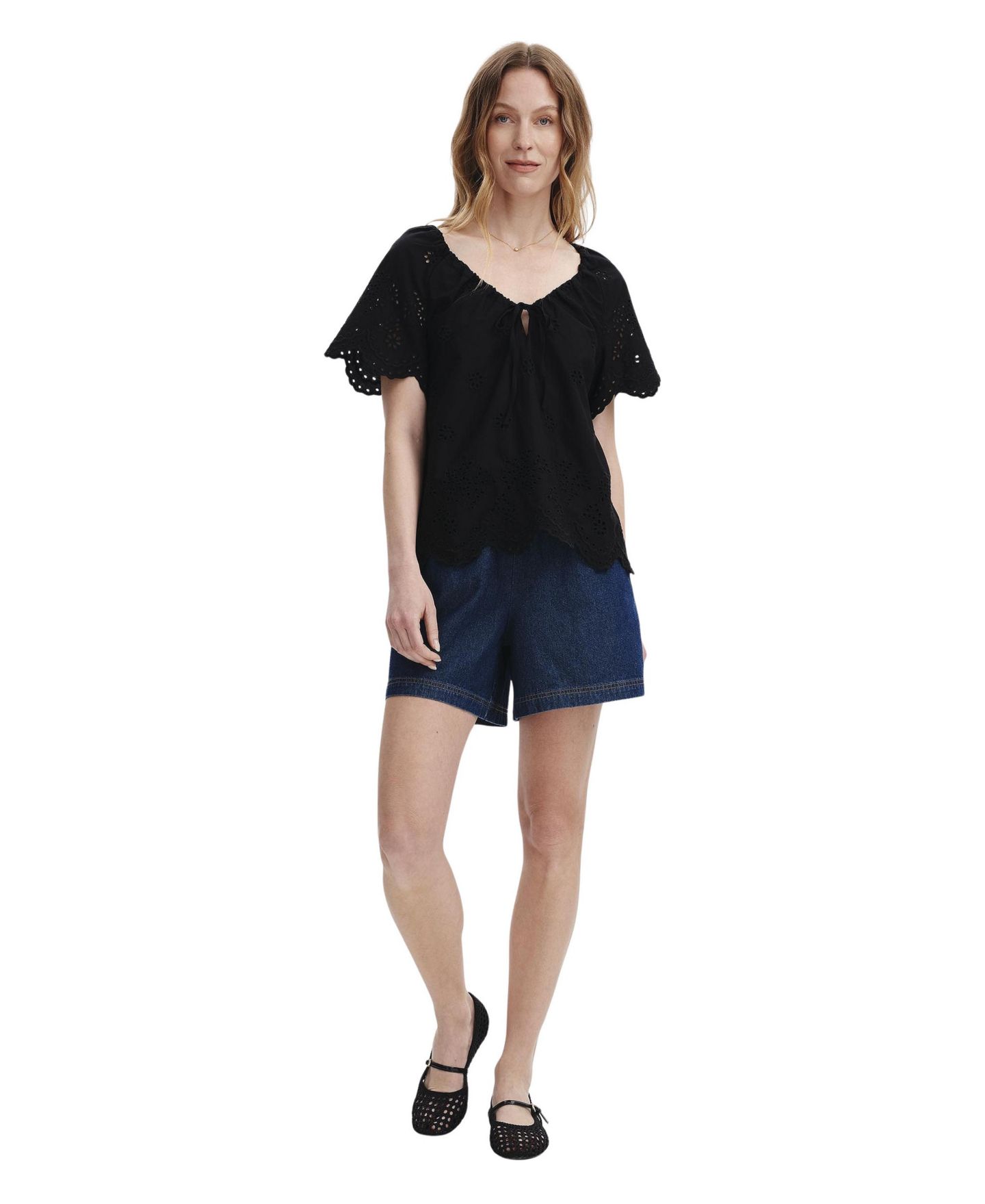 Женский топ Finery London Ruthie Floral-Embroidered V-Neck Short-Sleeve, цвет: Чёрный — фото 2
