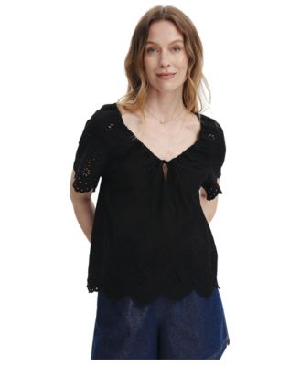Women's Ruthie Floral-Embroidered V-Neck Short-Sleeve Top