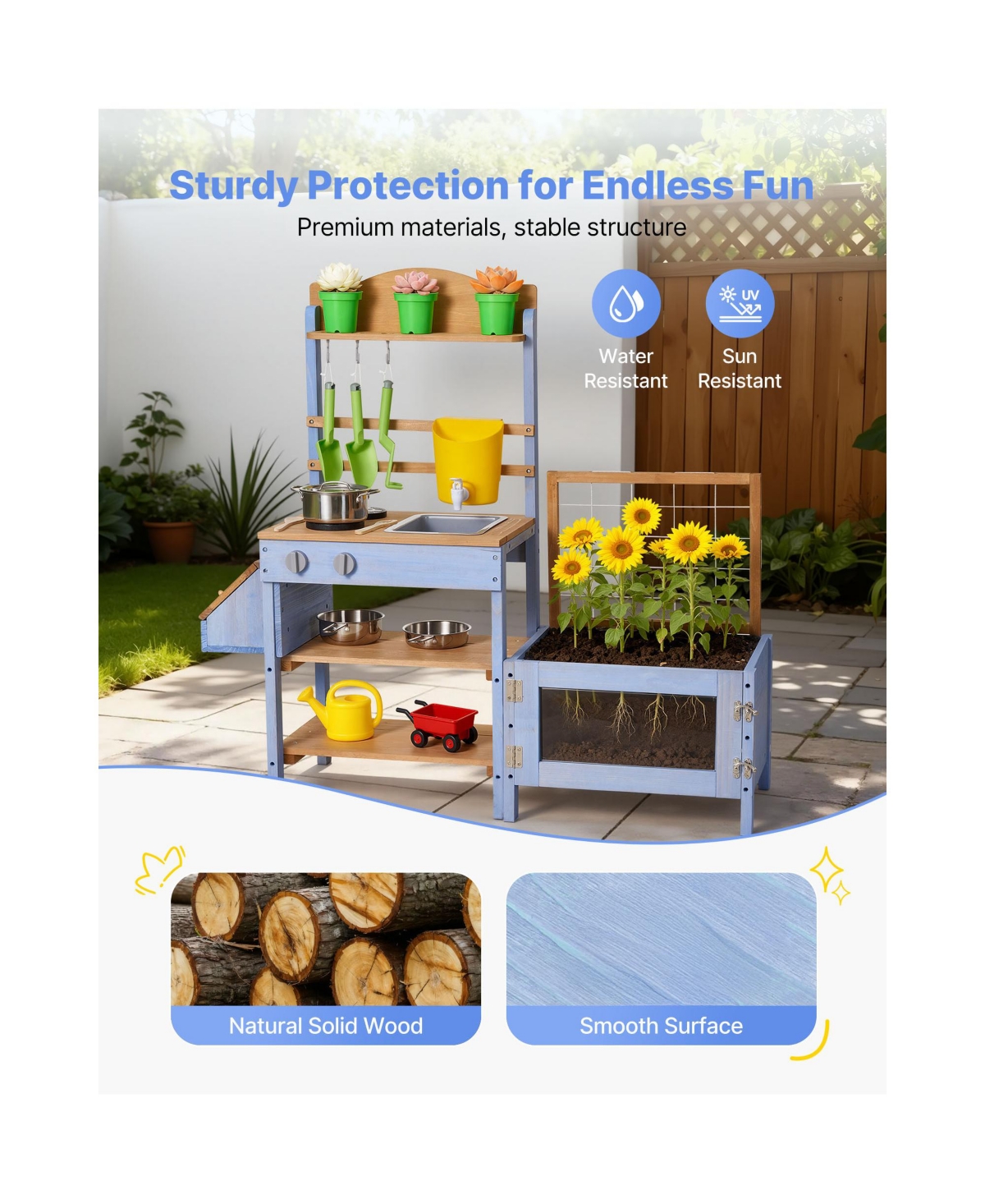Sugift Wooden Outdoor Four-Zone Mud Kitchen, Ages 3+