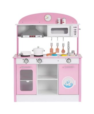 Lights and Sounds Wooden Play Kitchen With Cookware and Food Accessories, Ages 3+