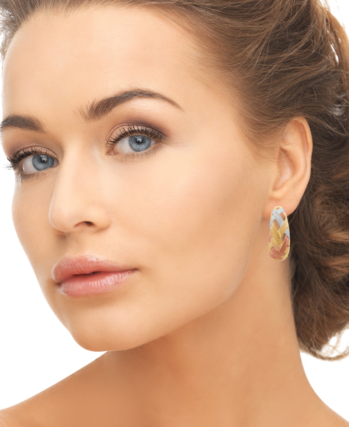 Macy's Tri-Color Wheat Design Hoop Earrings