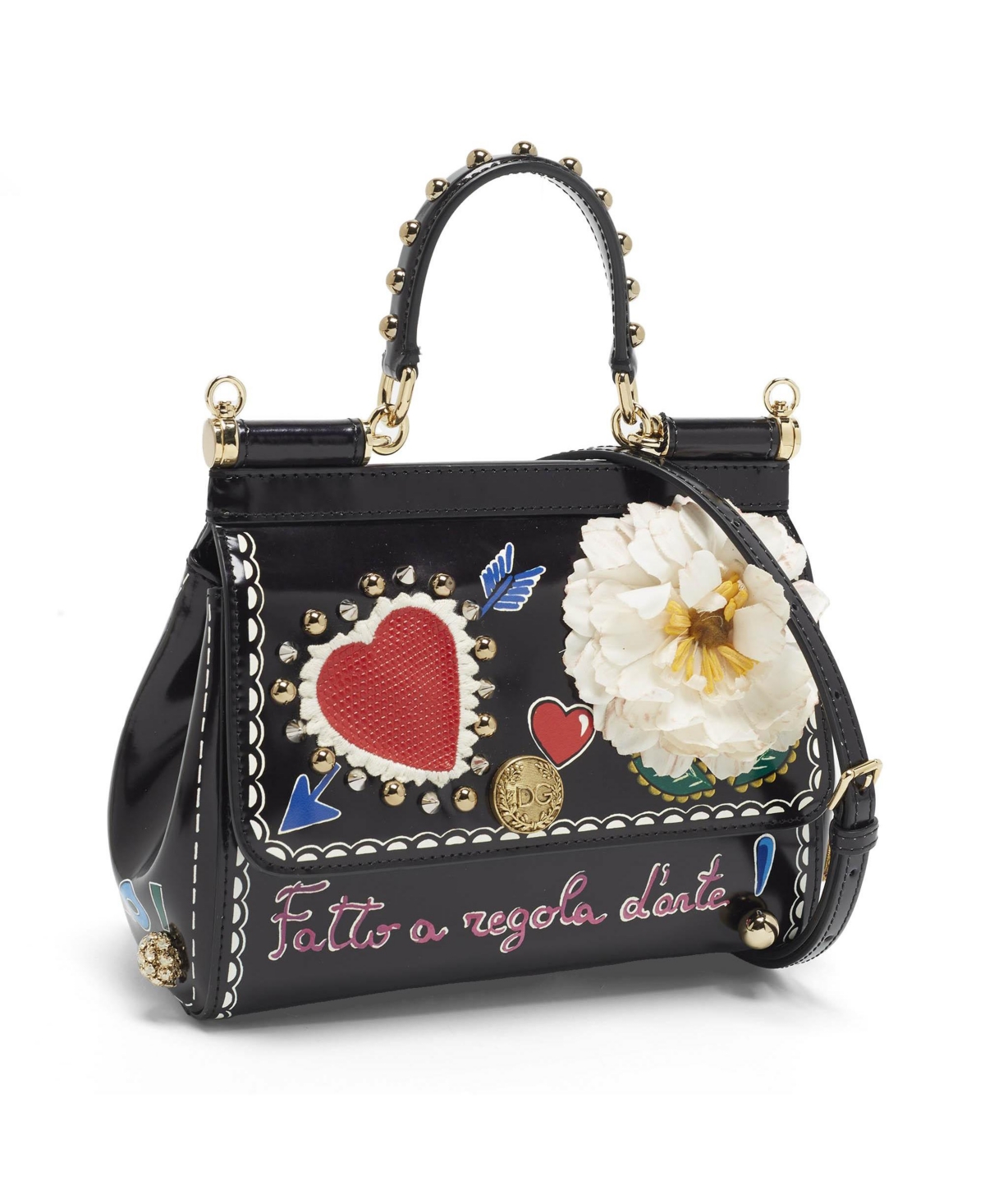 Pre-Owned Dolce & Gabbana Women's Small Miss Sicily Embellished Patent Leather Satchel