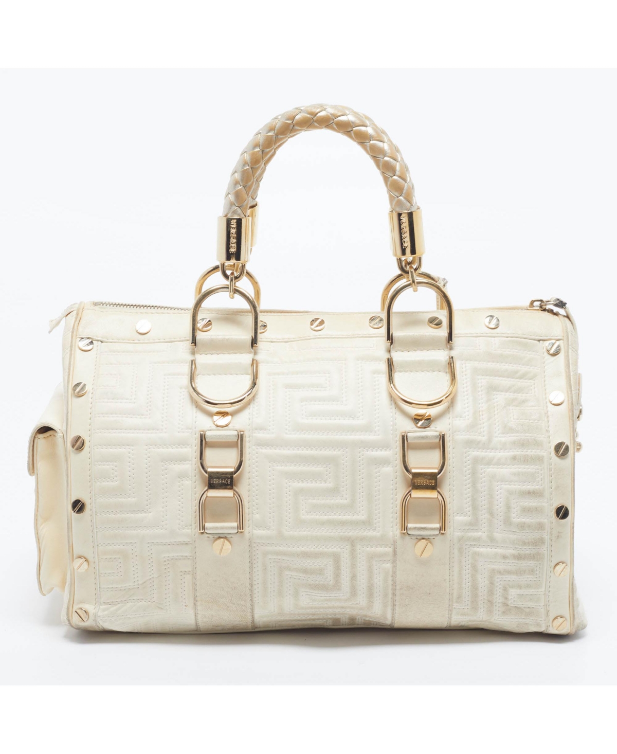 Pre-Owned Versace Women's Snap Out Of It Quilted Greca Leather Satchel