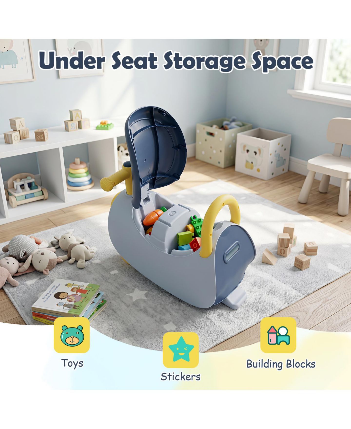 Детская игрушка Gymax Ride-On Push Car with Headlight and Music, Under-Seat Storage, 55 lbs Capacity, Ages 18-36 Months, цвет: Синий — фото 7