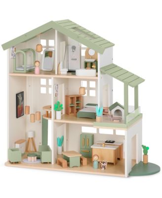 3-Story Wooden Dollhouse with 40 Accessories, Ages 3+