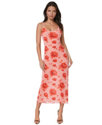 Women's Printed Mesh V-Neck Maxi Dress