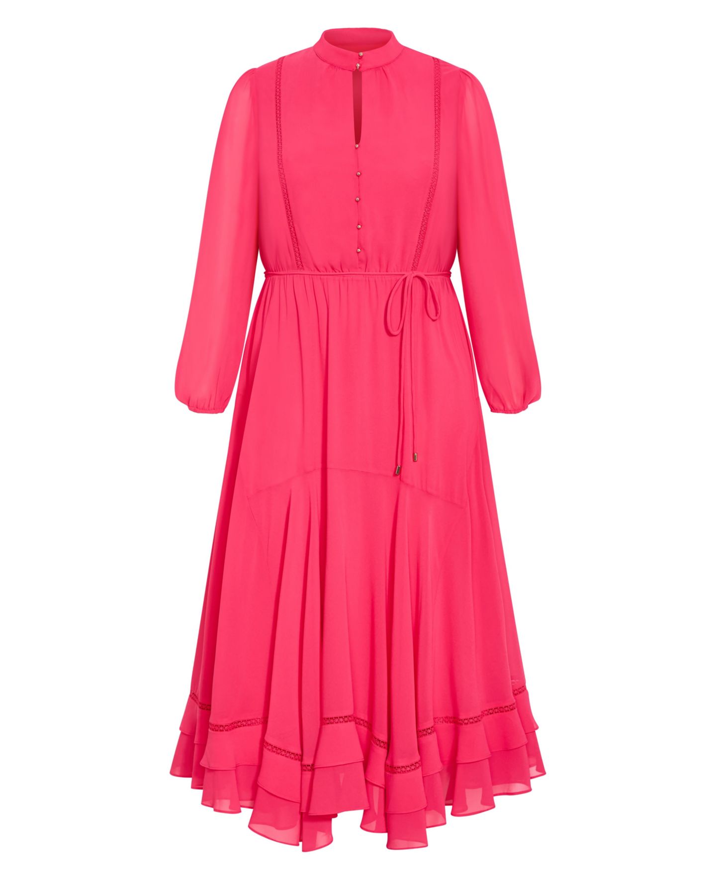 Женское платье CITY CHIC Plus Size Yasmin Long-Sleeve Chiffon Ruffle Maxi, цвет: Lipstick — фото 4