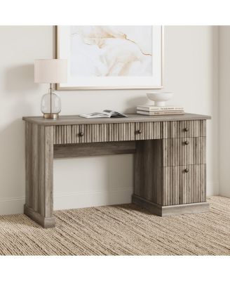 54" Fluted Executive Desk with File Drawer & Storage Drawers,Grey
