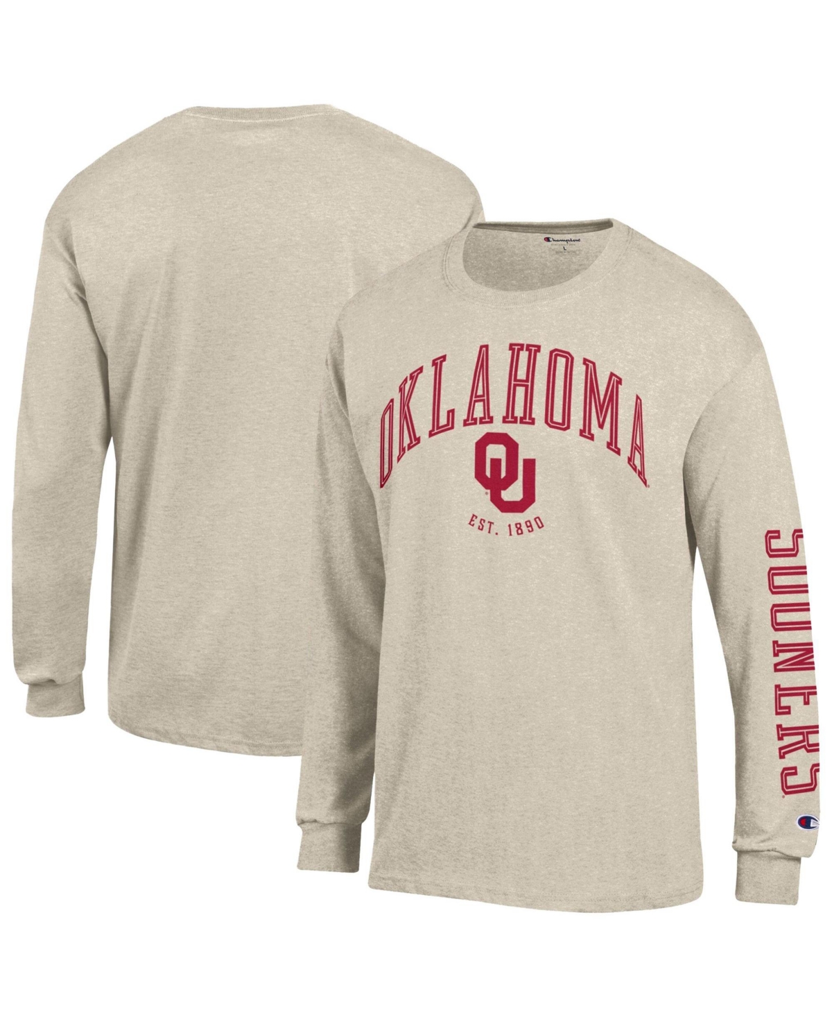 Champion Men's Heather Oatmeal Oklahoma Sooners Neutral Arch Long-Sleeve T-Shirt