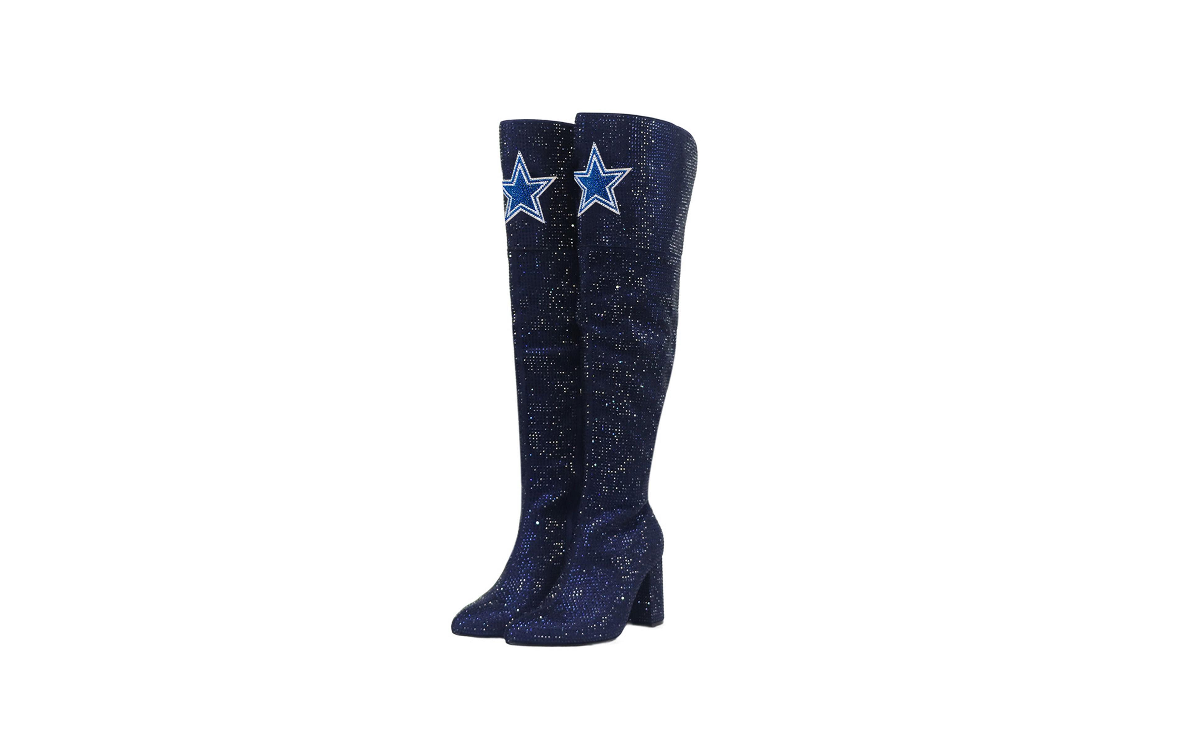 Cuce Women's Navy Dallas Cowboys Team Color Crystal Over-The-Knee Boots