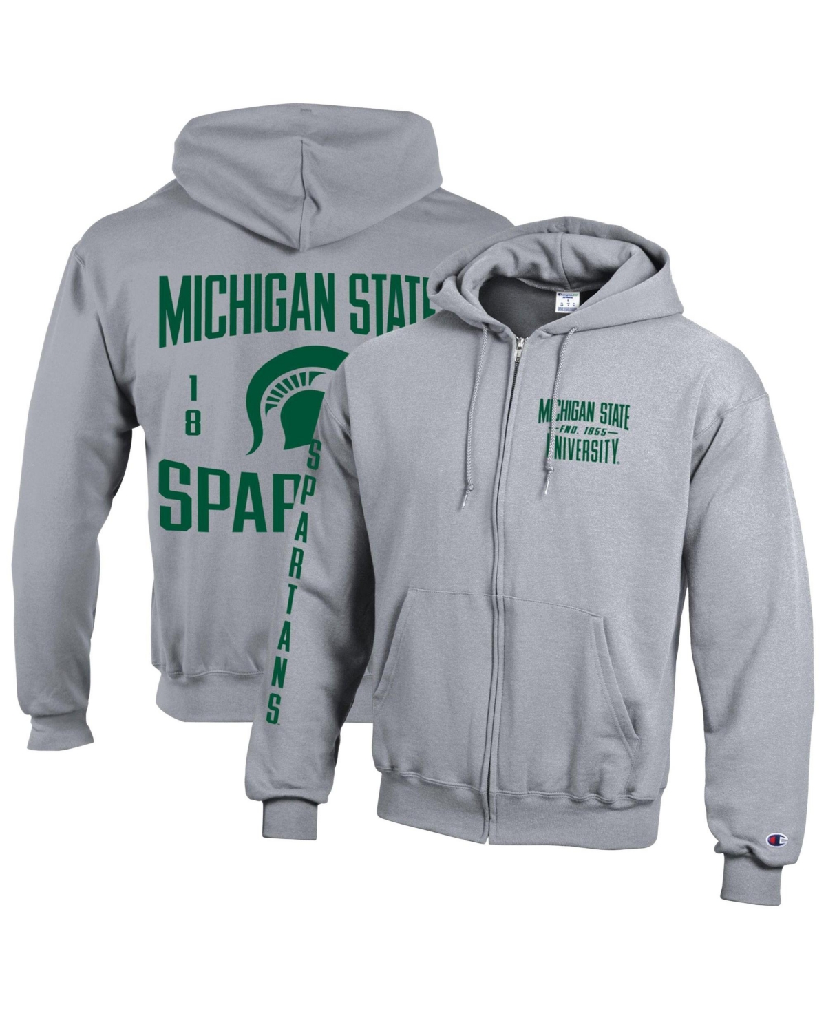 Champion Men's Michigan State Spartans Varsity Powerblend Full-Zip Fleece Hoodie - Heather Gray
