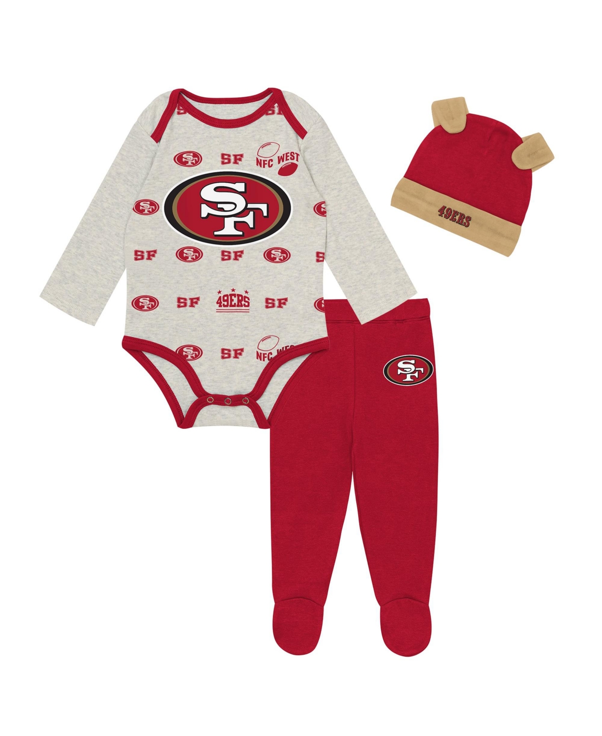 Outerstuff Baby Boys' San Francisco 49ers Huddles Giggles Long-Sleeve Creeper, Pants and Hat, 3-Piece Set - Heather Gray