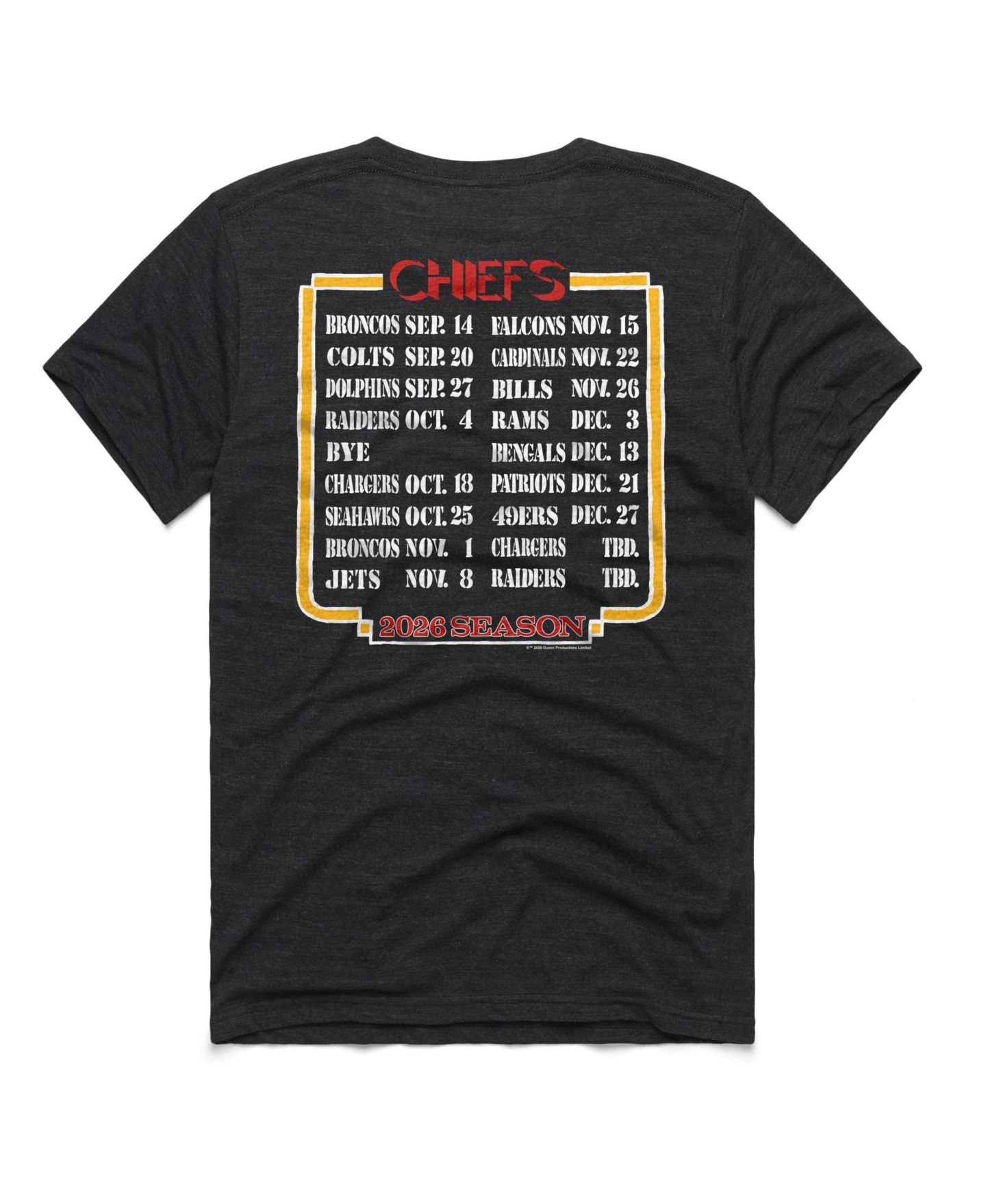 Мужская футболка Homage Kansas City Chiefs 2026 NFL Schedule Tri-Blend Screen-Print — фото 2
