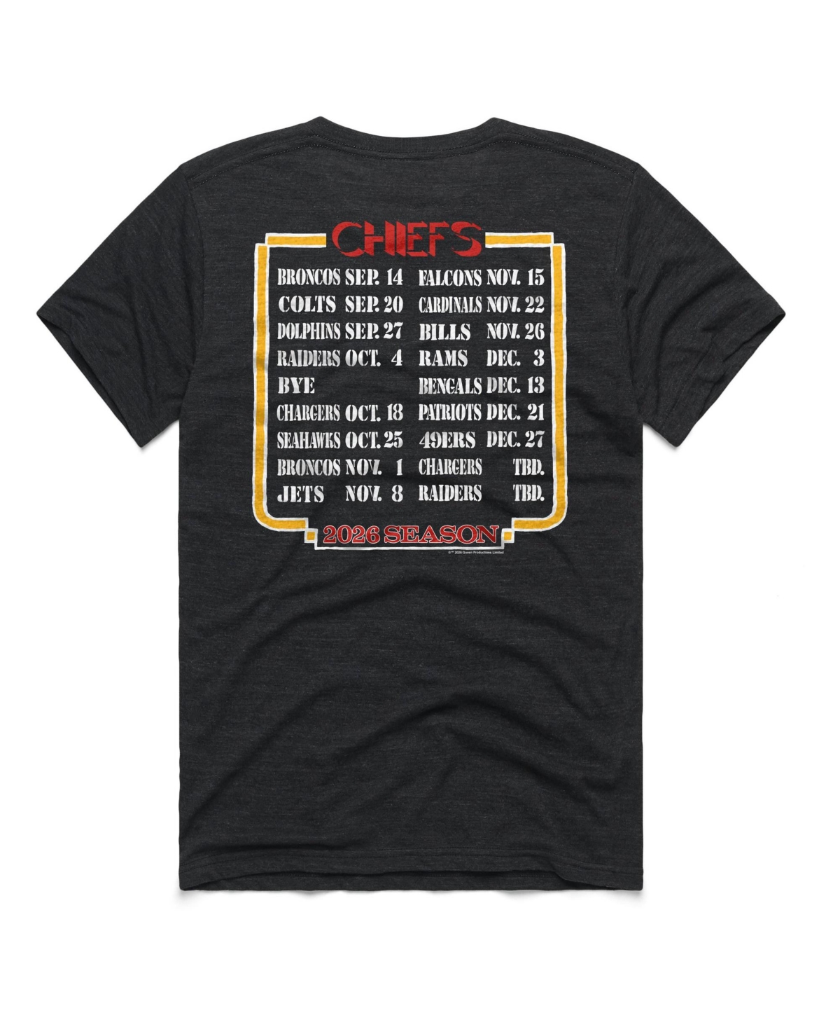 Homage Men's Kansas City Chiefs 2026 Nfl Schedule Tri-Blend Screen-Print T-Shirt