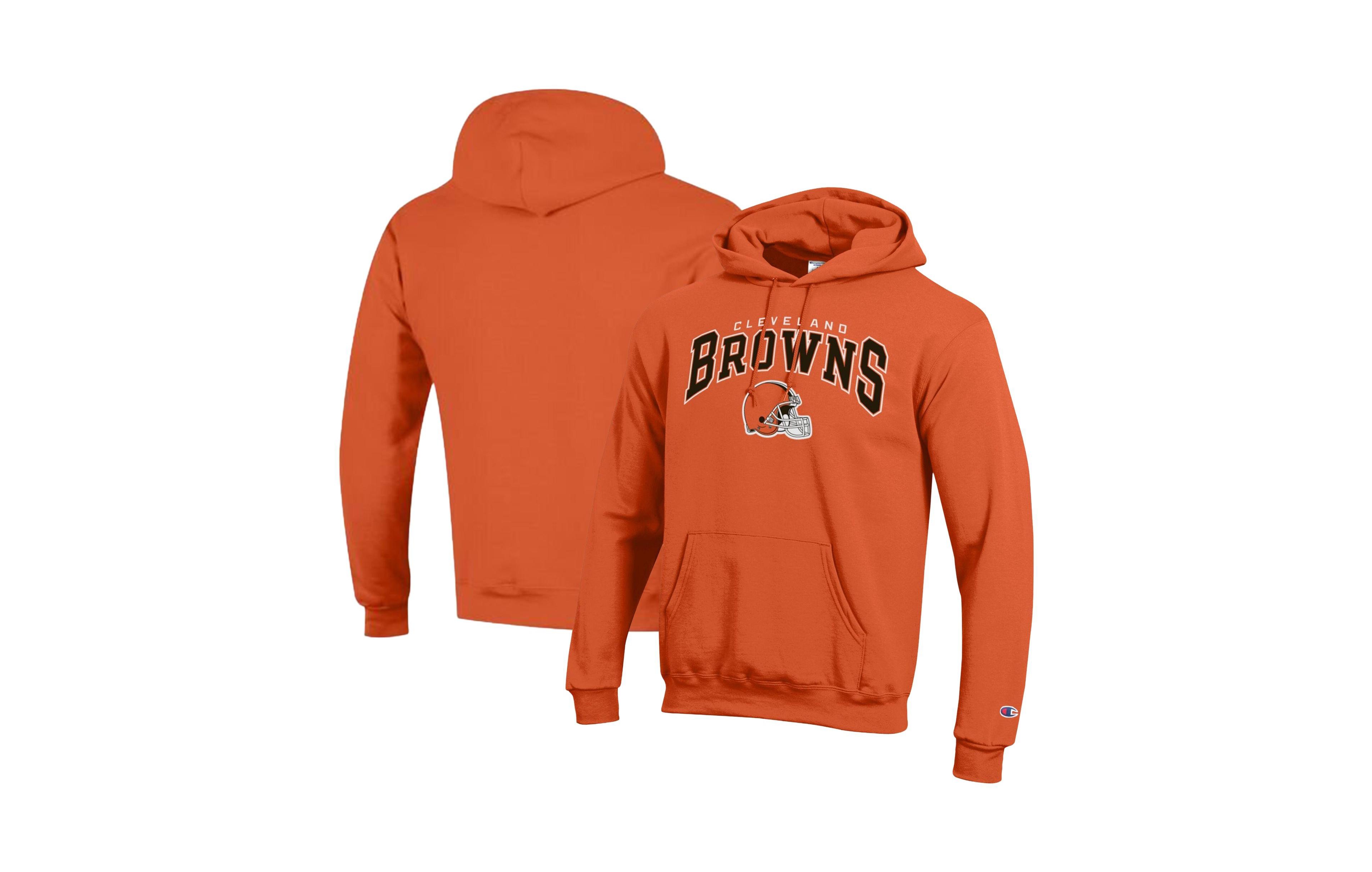 Champion Men's Cleveland Browns Powerblend Arch over Logo Screen-Print Fleece Hoodie