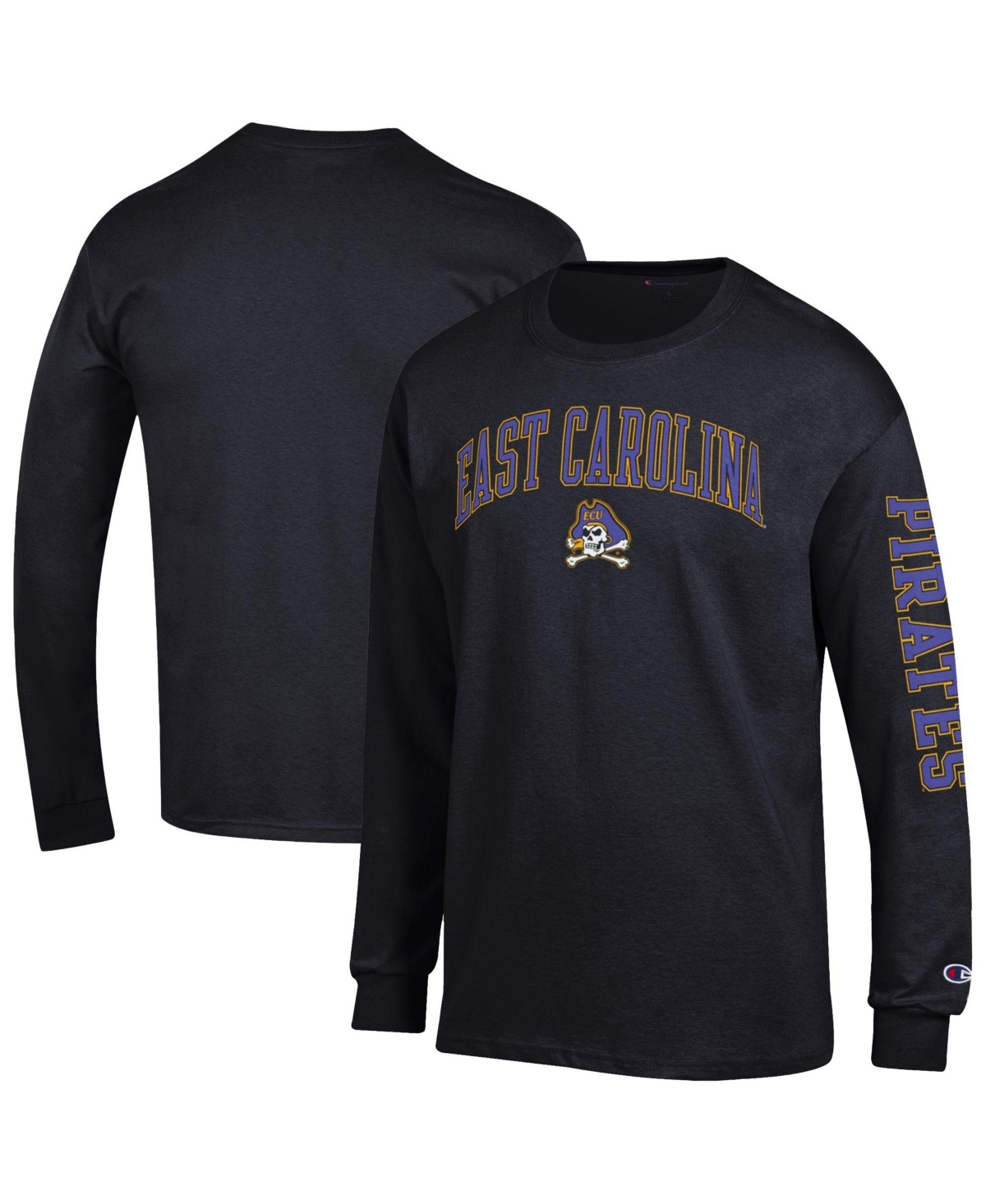 Champion Men's East Carolina Pirates Screen-Print Long-Sleeve T-Shirt - Black